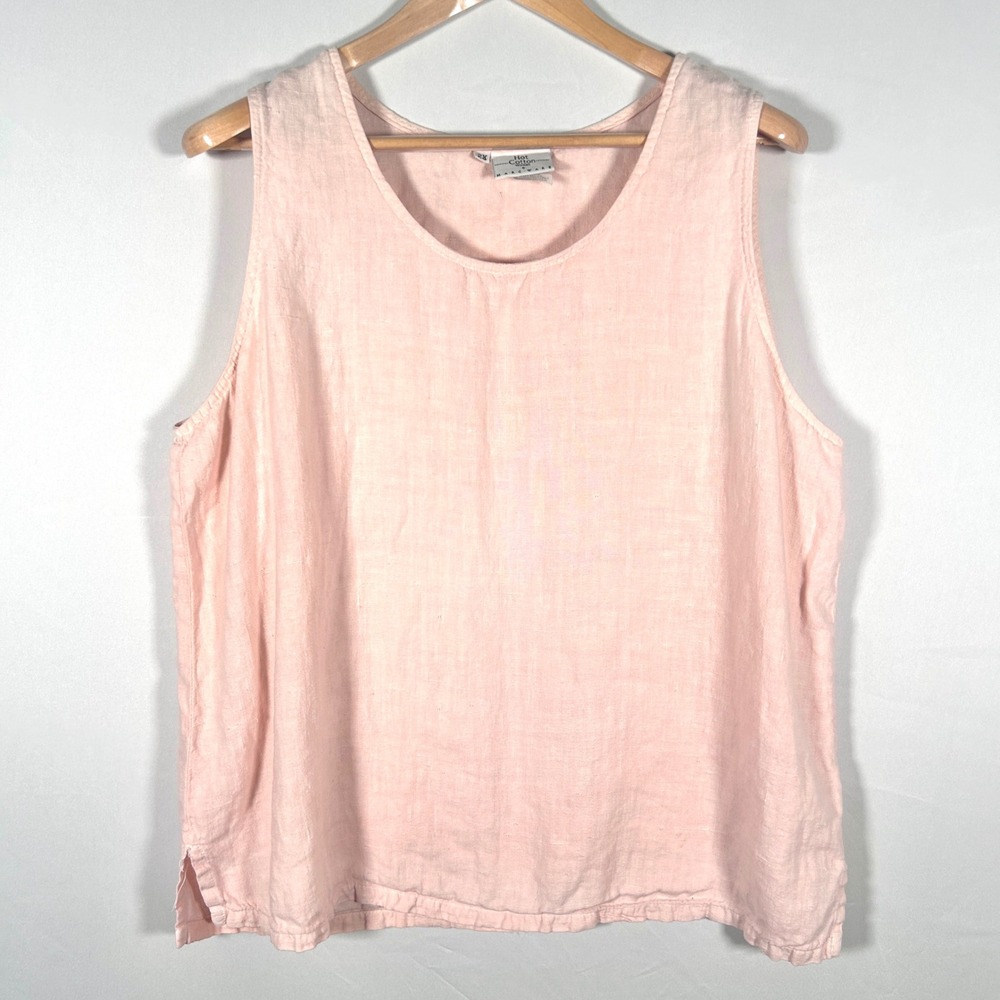 Hot Cotton Sleeveless Top Women's 100% Linen Coastal Relaxed Luxury Pink 2X EUC